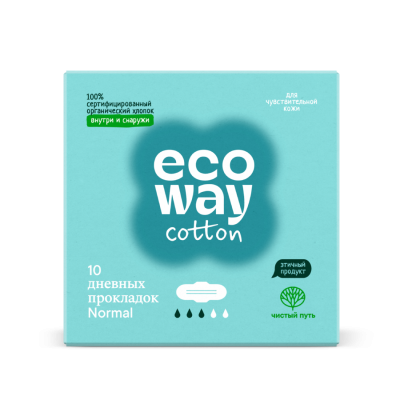 Дневные ультратонкие прокладки с крылышками 3 капли Ecoway cotton